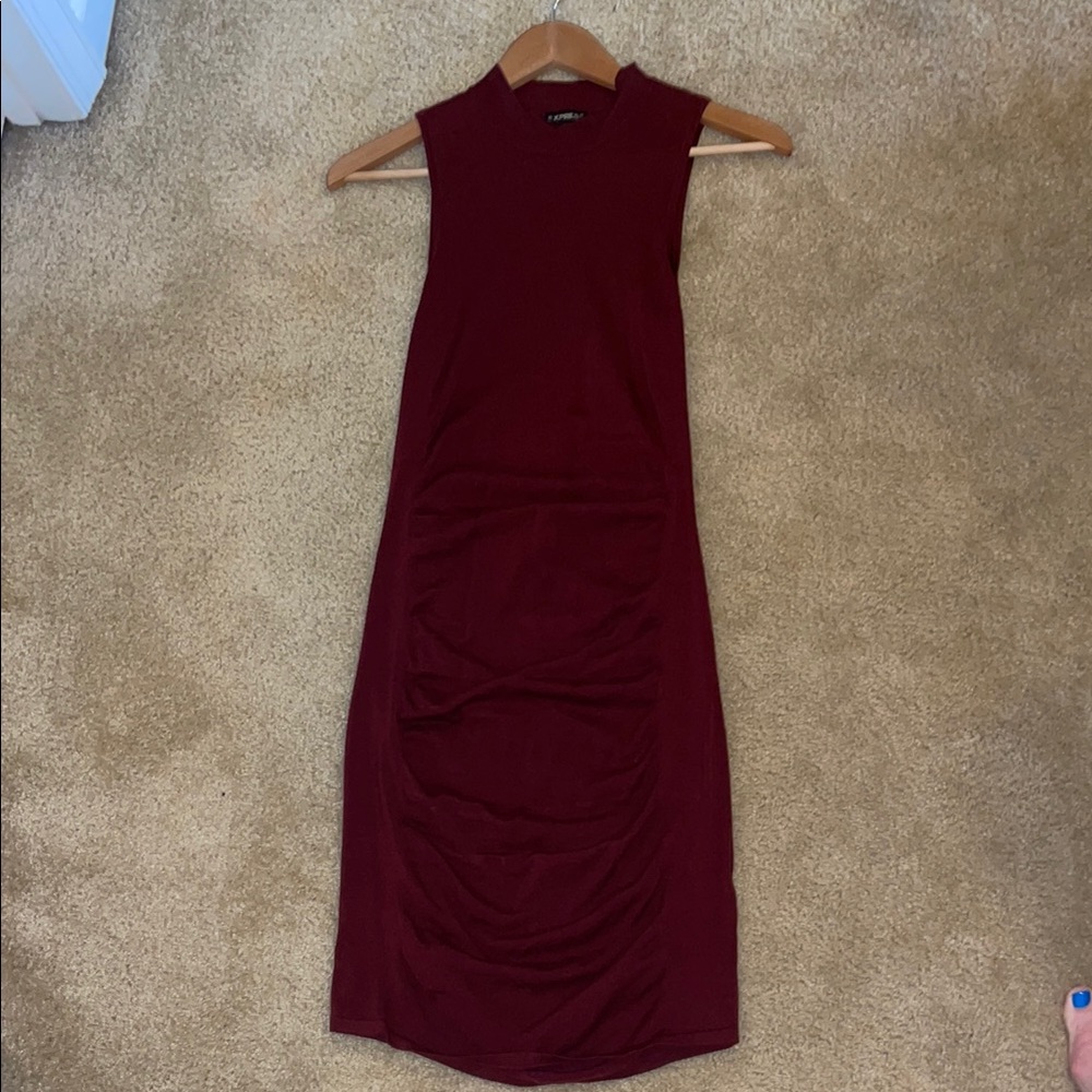 Express Maroon Sleeveless Halter Bodycon Midi Dress